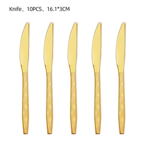 Set of 10 golden knives with diamond pattern handles for cherry party decoration