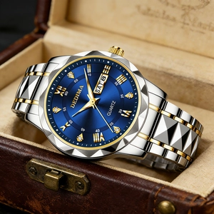 Quartz Watch Luminous Dual Calendar Waterproof 316L Stainless Steel Band Couple Business Casual Dress Wristwatch