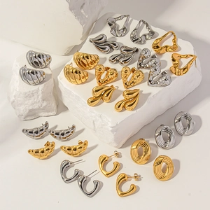 Stainless Steel Irregular Geometric Earrings Western Vintage Croissant Spiral Design Polished Metallic Stud Jewelry For Women