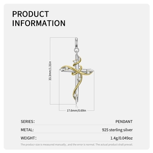 925 sterling silver cross pendant necklace with gold accents and 1.4g size dimensions