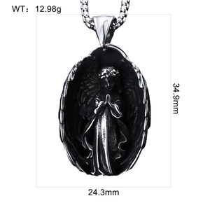 Detailed dimensions of the angel prayer stainless steel pendant with 12.98g weight