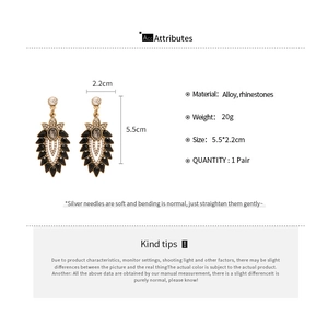 Detailed size and material specifications for dark vintage floral rhinestone earrings