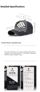Detaillierte Größentabelle und Spezifikationen für die Vintage-Baseballkappe aus Denim