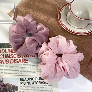 Oversized chiffon scrunchie set in dark and light pink with pleated fabric texture