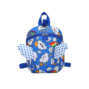 Blue toddler backpack with angel wings and rainbow print for anti-loss safety