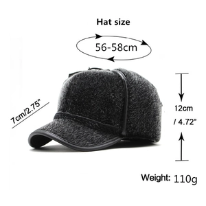 Men's winter thick faux fur cap with ear flaps for outdoors, 56-58cm grey plush warm hat