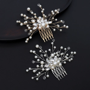 Elegant Bridal Hair Comb Handmade Alloy Faux Artificial Pearl Rhinestone Floral Branch Design Wedding Headpiece For Women