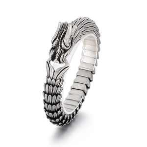 Retro dragon scale stainless steel bracelet with antique silver finish for men