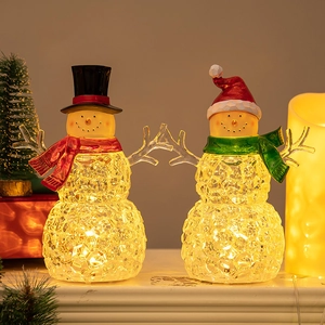 Christmas Snowman LED Night Light Acrylic Crystal Texture Glowing Desktop Ornament Holiday Decor Gift Warm White Light
