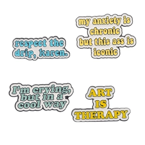 Trend alloy enamel letter brooches featuring colorful art and respect the drip slogans