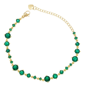 Adjustable gold chain bracelet featuring vibrant green zircon stones and heart charm