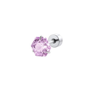 Pink hexagonal star crystal earring with titanium steel four-prong screw back