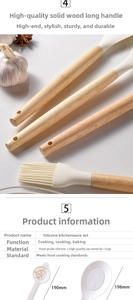 Detailed view of wood handle silicone spatula and oil brush with hanging hole