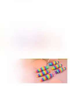 Detailed views of multi-jointed rainbow sensory slug toy with flexible 3D printed texture
