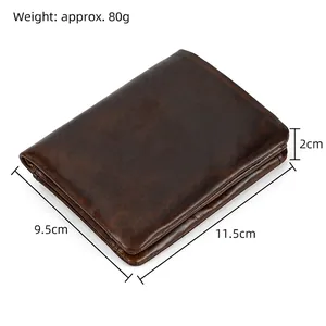 Classic dark brown genuine leather bifold wallet for men and women with slim dimensions