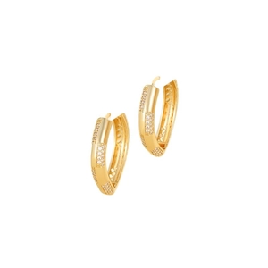 Elegant gold-plated geometric rhombus hoop earrings with sparkling cubic zirconia pavé