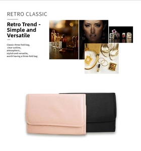 Three-fold PU jewelry storage organizer bag in pink and black with envelope closure