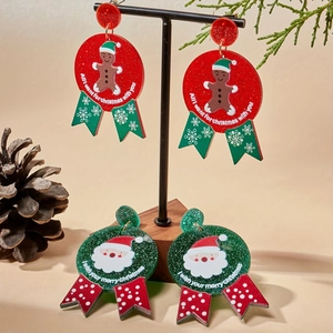 Santa Claus Gingerbread Man Christmas Acrylic Earrings With Stainless Steel Earring Post Festive Glitter Cartoon Style