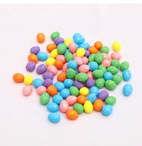 Close-up of colorful glitter foam Easter eggs in macaron shades for holiday DIY crafts