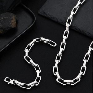 Hip hop silver titanium steel bracelet featuring rectangular links with engraved patterns