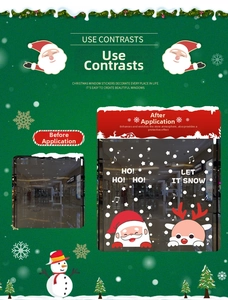 Christmas window decals showing before and after application on a glass door