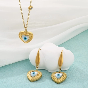 18k gold plated titanium steel heart evil eye necklace and earrings jewelry set