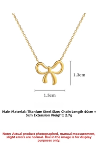 Titanium steel bow necklace detail with 40+5cm chain length and gold finish