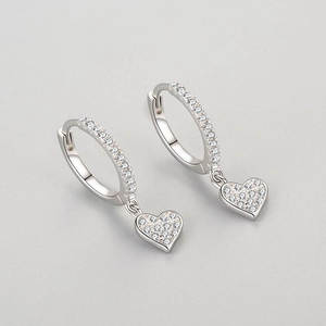S925 sterling silver heart dangle earrings with sparkling zircon inlay for women