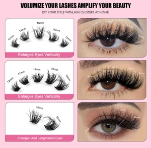 DIY individual lash clusters guide showing 12-18mm lengths and eye enlargement effects