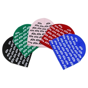 Winter knitted beanie hats with jacquard eye pattern in multiple colors on white background