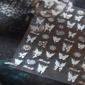 Holographic butterfly and snowflake nail art stickers with 3D gold accents TL-293