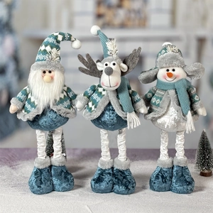 Christmas Plush Doll Santa Claus Snowman Reindeer With Telescopic Legs Knitted Fabric Ornament For Home Window Decor