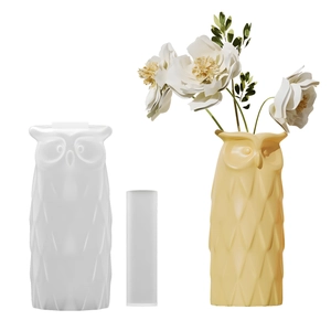 Geometric owl flower vase mold set with textured finish and clear glass inner tube