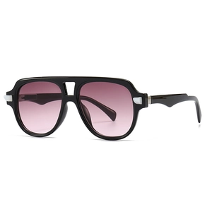 Retro aviator sunglasses with black thick frames and pink purple gradient lenses