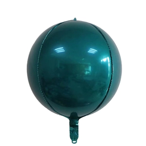 Spherical dark green 4D aluminum foil balloon with metallic luster on white background