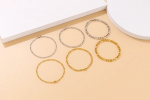Detailed set of gold and silver stainless steel chains on minimalist background