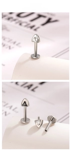 Macro detail of triangle zircon ear stud showing internal thread and flat back post