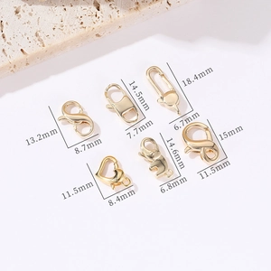 Detailed size chart for assorted 14k gold plated heart and animal lobster clasps