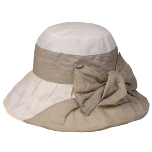 Elegant wide brim ramie sun hat for women with bow detail and breathable mesh design