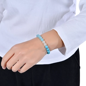 8mm blue apatite and turquoise beaded bracelet for new beginnings worn on wrist