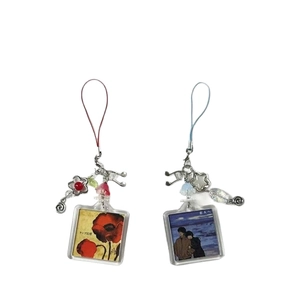 Creative square acrylic keychain pendants with colorful floral and couple illustrations