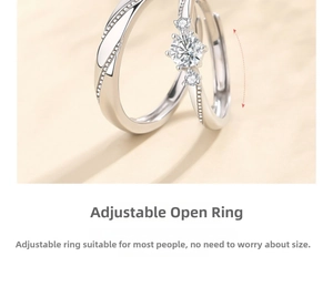 Macro shot of adjustable S999 sterling silver couple ring with round cut gemstone detail