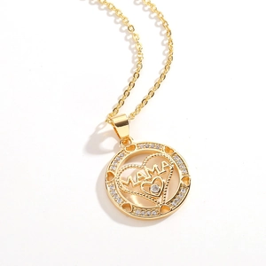 Elegant gold MAMA pendant necklace with zircon heart and diamond accents for women