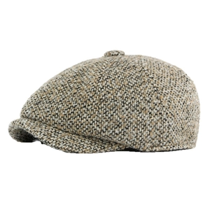 Casquette gavroche classique style britannique en tweed gris-brun pour automne hiver