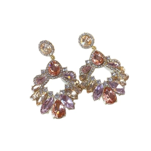 Vintage gold tassel earrings with colorful pear-cut zircon crystals for an elegant look