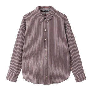 Women Striped Long Sleeve Shirt Polyester Vertical Stripe Lapel Collar Button Down Casual Elegant Blouse Tops