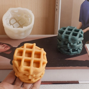 Three-layer waffle silicone mold for DIY candles and soaps with grid texture details