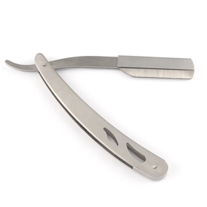 Professional silver stainless steel folding straight razor for men grooming and barber use