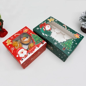 Red and green 4-slot Christmas cupcake boxes with festive Merry Christmas printing