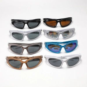 Cyberpunk Y2K futuristic wrap sunglasses set with stars detail and metallic finish